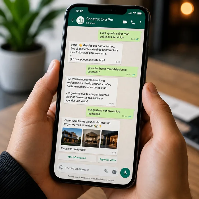 Chatbot de WhatsApp con inteligencia artificial atendiendo a un cliente